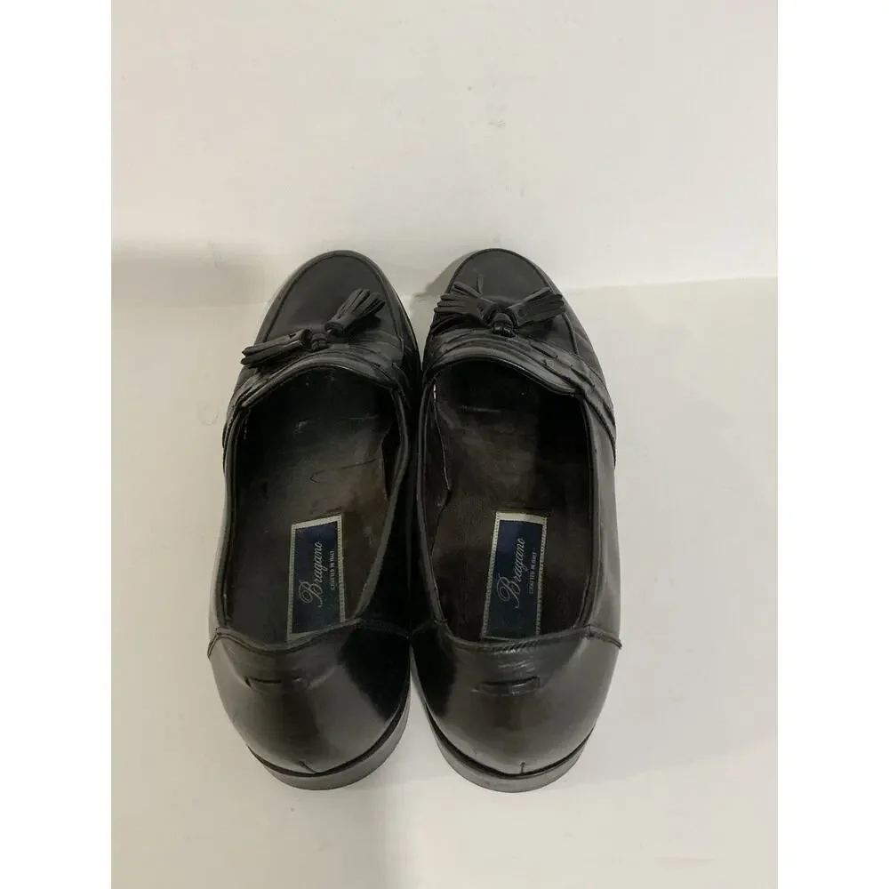Bragano Mens Black Leather Italian Tassel Loafer Shoes Size 11 M